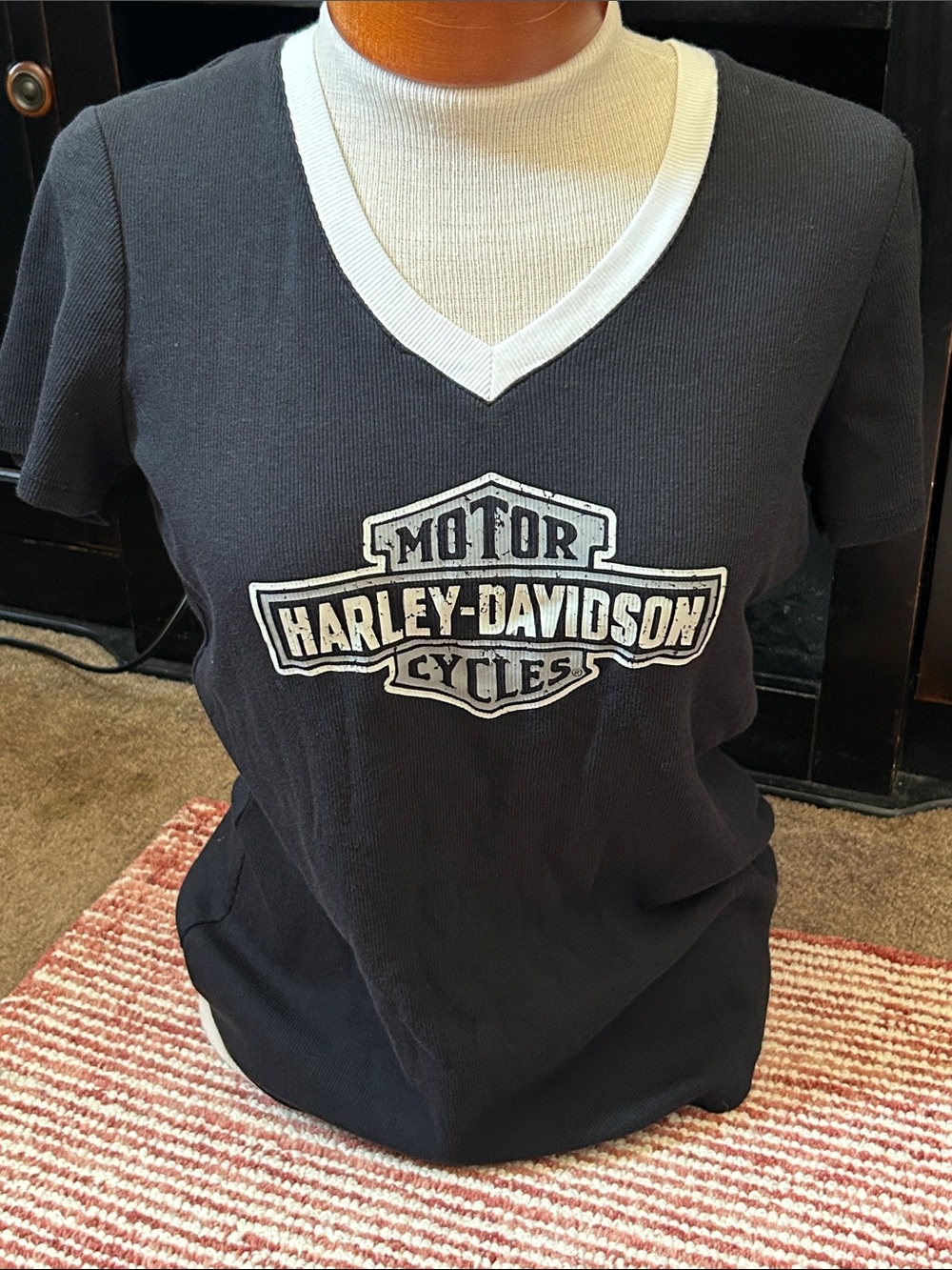 Harley-Davidson Black Tee with White Trim and Logo
